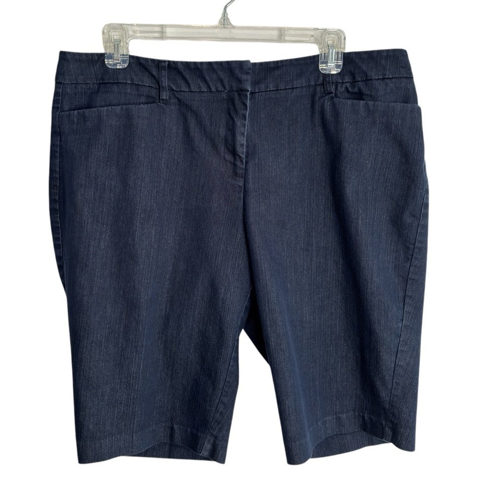 7th Ave New York & Co. Sz 14 Stretch Denim Dressy Shorts Jean Bermuda Dark Wash